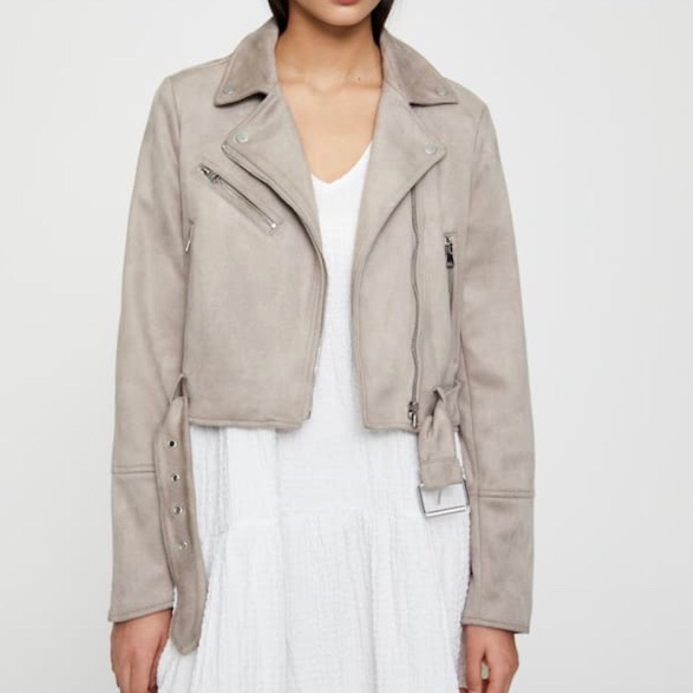 Pull&Bear faux suede biker jacket in light gray